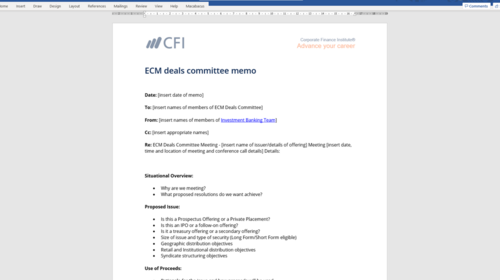 ECM Deals Committee Memo Template